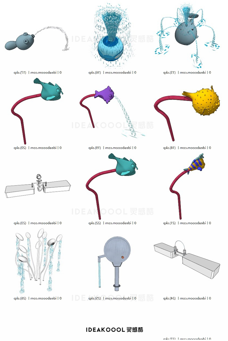 戏水取水器喷水压抽水桶互动装置水游乐娱乐设施SU模型丨