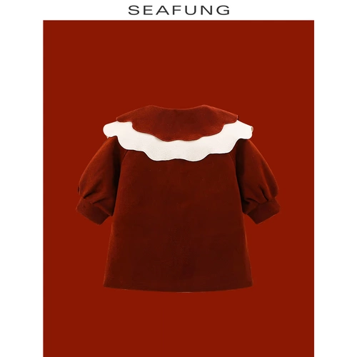 Куртка, зимний комплект, длинное детское шерстяное пальто, детская одежда, в западном стиле, средней длины