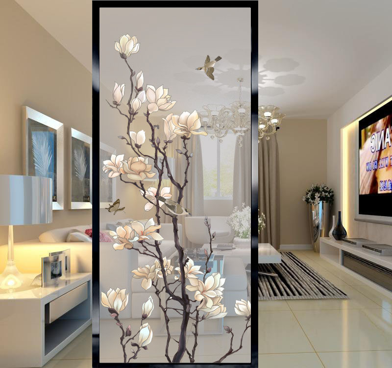 Entrance porch living room screen partition simple modern new Chinese European style frosted double-sided light luxury wired glass