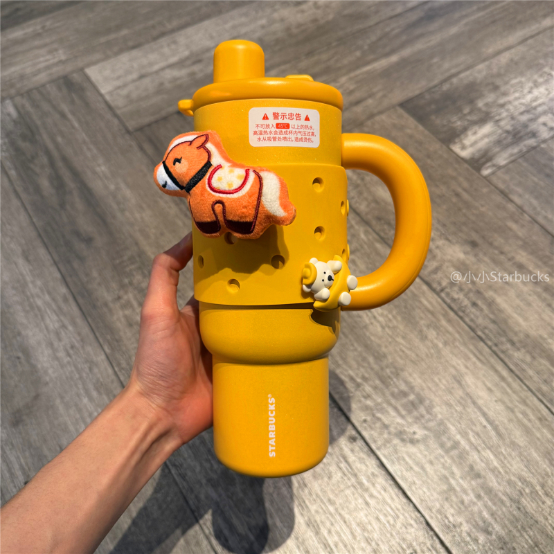 Starbucks Cup 2026 Yuanbao Little Bear Model Stainless Steel Double-Drinking Mouth Cup with Insulated Straw for Coffee and Water
