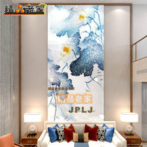 Customized new Chinese carved tempered art glass entry entrance entrance living room decoration background wall Lotus