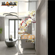 Tempered art glass custom carved transparent frosted partition wall screen custom-made porch living room modern Magnolia orchid