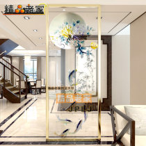 Carved transparent decorative art decorative glass partition wall screen home improvement restaurant kitchen modern Chinese peony flower fish