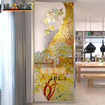 Partition wall screen customized frosted tempered porch balcony restaurant Chinese modern art glass carved peony