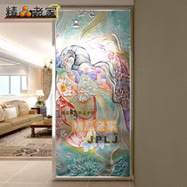 Partition wall screen custom made transparent guest restaurant porch European and American art glass carved flower figure beauty