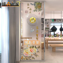 Art Deco glass partition wall screen transparent frosted living room study porch classical Chinese blessing peony flower
