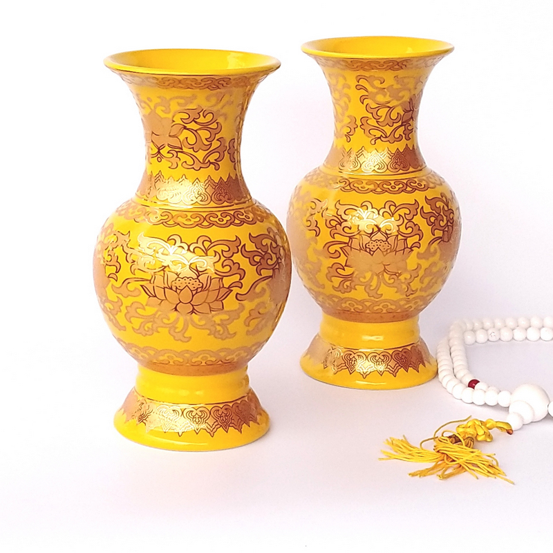 8 Inch Vase for the Wordless Lotus Ceramic Imperial Yellow Suit Golden Yellow Net Bottle