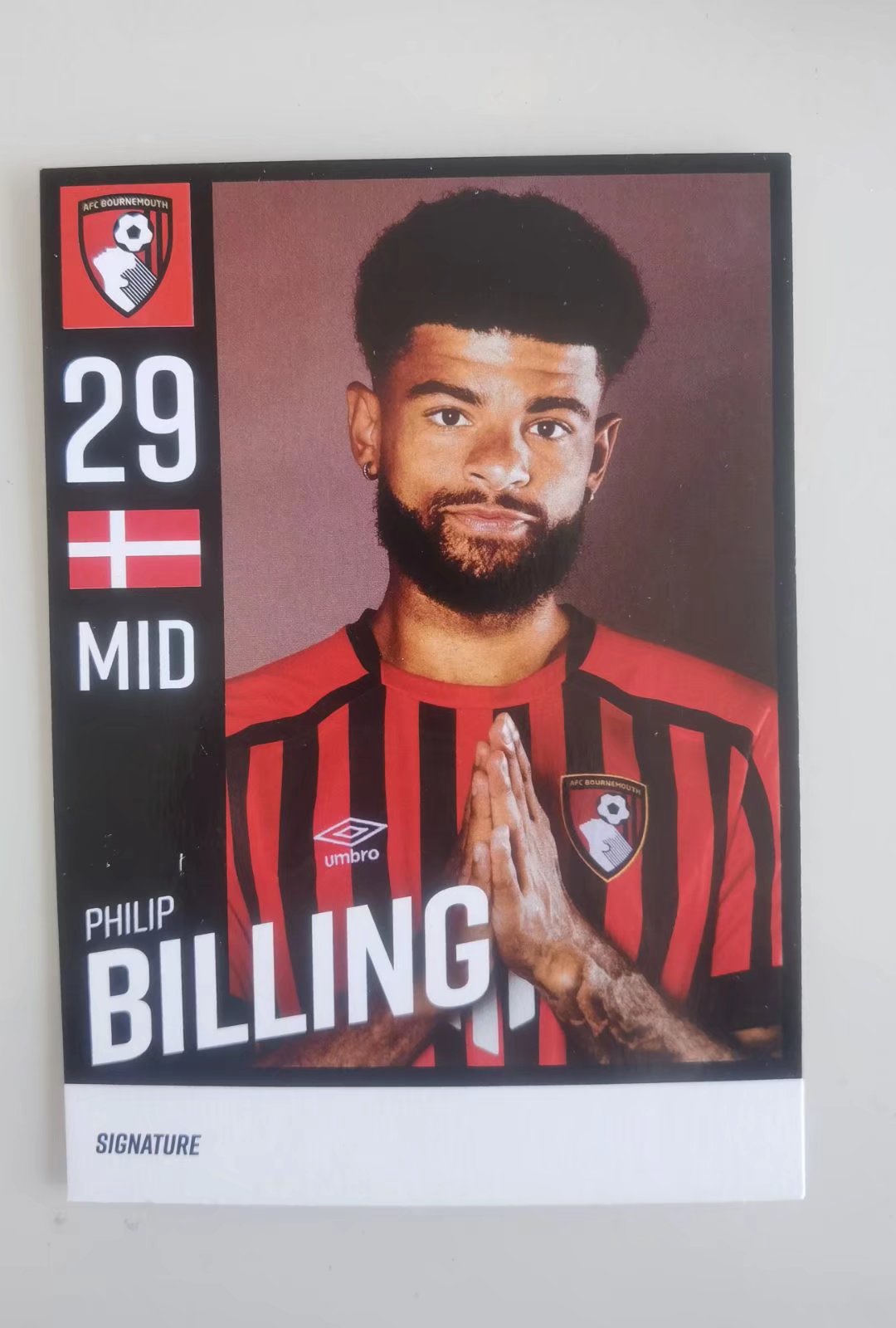 Billing Denmark Bournemouth 2122 season official white card