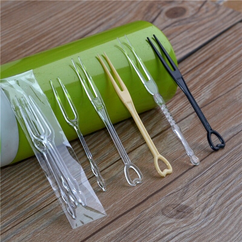 1 point and 1 disposable fork, plastic fork, two-finger fork, four-prong fork, fruit fork, cake dessert