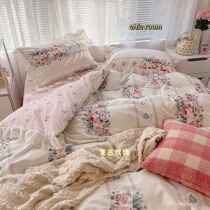 Lace printed cotton bed pastoral four-piece Korean small fresh flower bed sheet 18