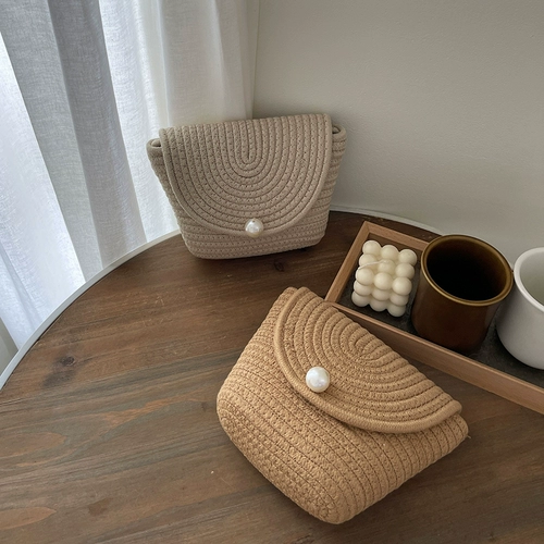 Свежая небольшая сумка из жемчуга, соломенная маленькая пляжная сумка через плечо на одно плечо