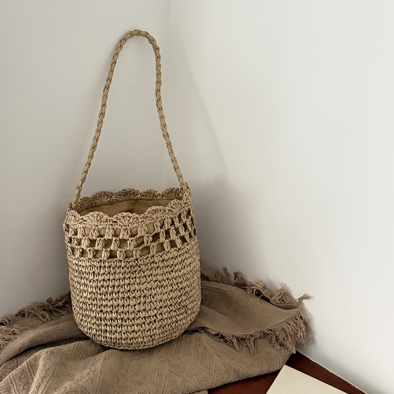 Summer New Style Raffia Straw Woven Bag Women's Beach Vacation Bag Korean Style Simple Shoulder Handbag