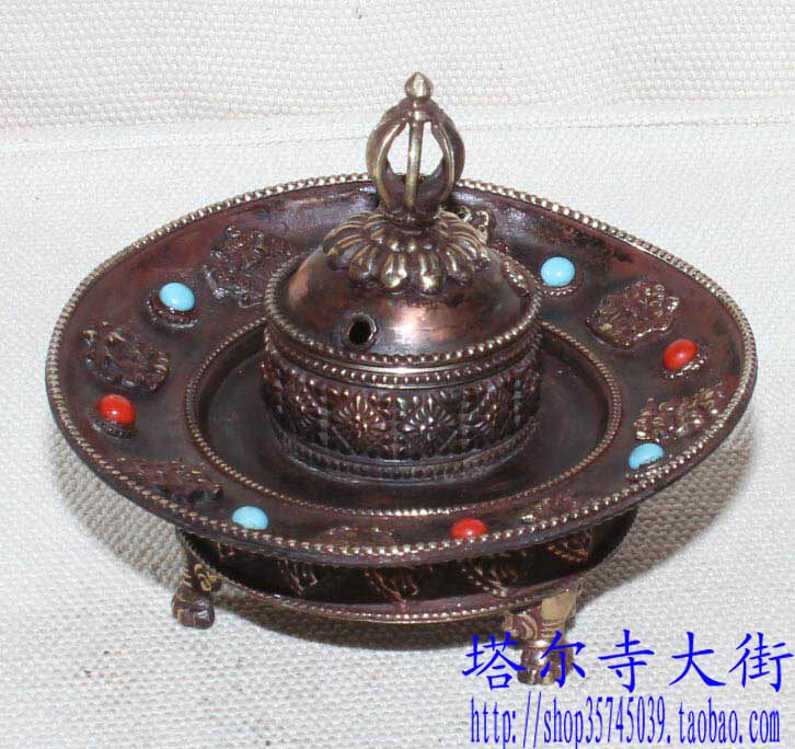 Red copper incense insert oven fragrant insert inlaid coral pine stone hand to create fragrant road utensil pendulum piece 