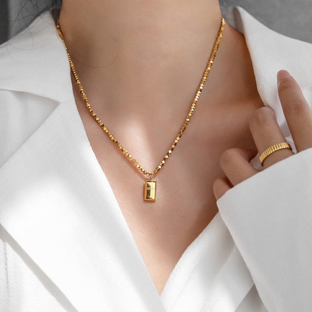 High quality ~ design sense niche light luxury plated 18K gold broken silver gold brick necklace women's high-end sweater chain does not fade