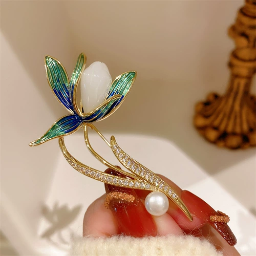 Элегантная брошь из жемчуга на лацкан, булавка на день матери, коллекция 2023, золото 750 пробы, орхидея