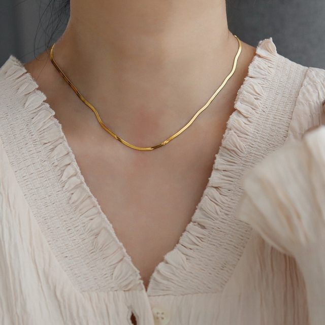Niche high-end narrow version of the flat snake bone necklace female collarbone chain does not fade light luxury design new temperament autumn and winter