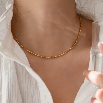 High-end niche light luxury new 18K gold-plated basic oval bead nude chain women's necklace necklace collarbone chain does not fade