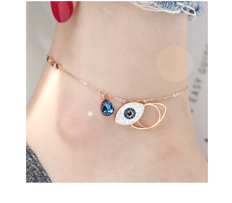 Phiên bản mới của Hàn Quốc bằng thép titan mắt quỷ mắt cá chân vàng hồng thời trang nữ đơn giản thủy triều không phai trang sức Tanabata lắc chân vàng PNJ