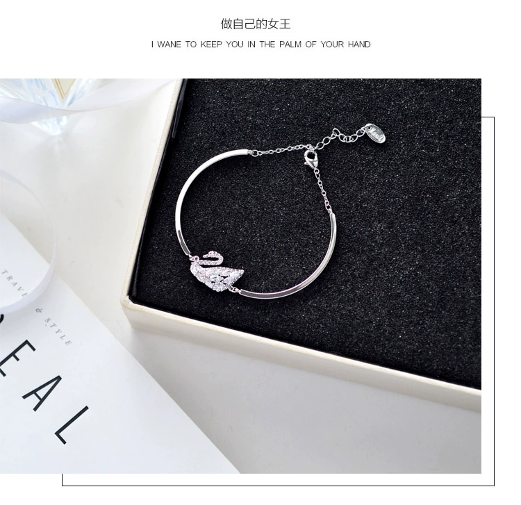 Phiên bản tiếng Hàn của hình bầu dục zircon thiên nga đầy đủ kim cương micro-dát vòng tay nữ thời trang hoang dã món quà đơn giản hipster vòng đeo tay vòng gỗ sưa