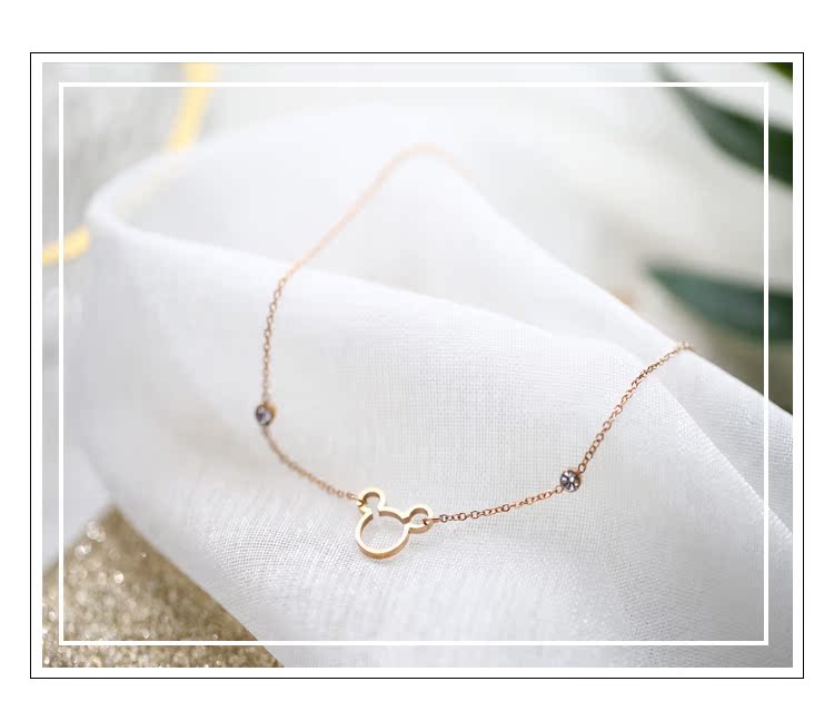 Hàn Quốc bằng thép mạ titan 18K vàng hồng Mickey vòng chân thời trang nữ khí chất Sen trang sức sinh viên không phai vòng đeo chân nữ