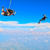 High altitude jump at the base of Chiang Mai Tian Yuan in Thailand