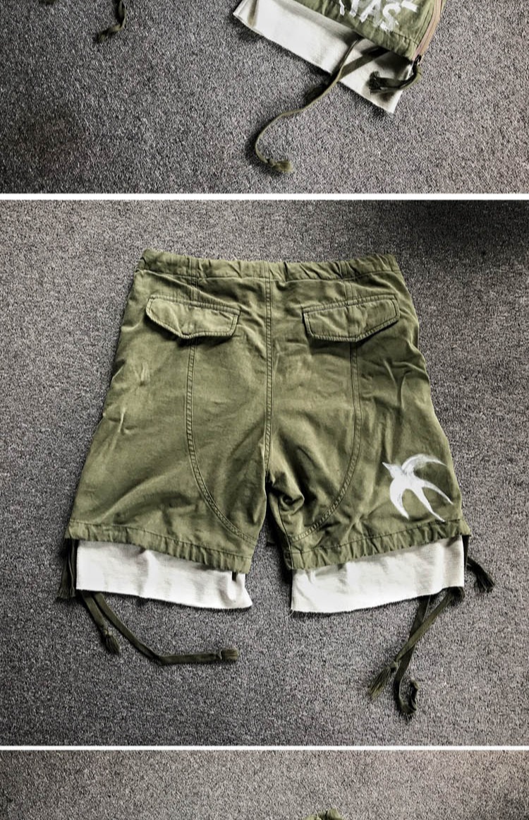CHAUNK đồng phục GREG quân đội gốc retro lỗ cũ graffiti đôi mùa hè dụng cụ năm quần short nam thủy triều baggy nam