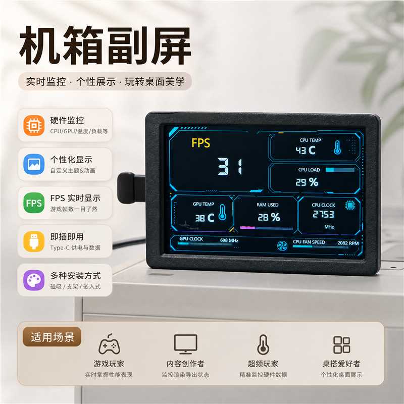 Matrix Planet 3.5inch Dual-Screen Ips Full-View USB Screen Desktop Computer Status Monitoring Without Installing Aida64