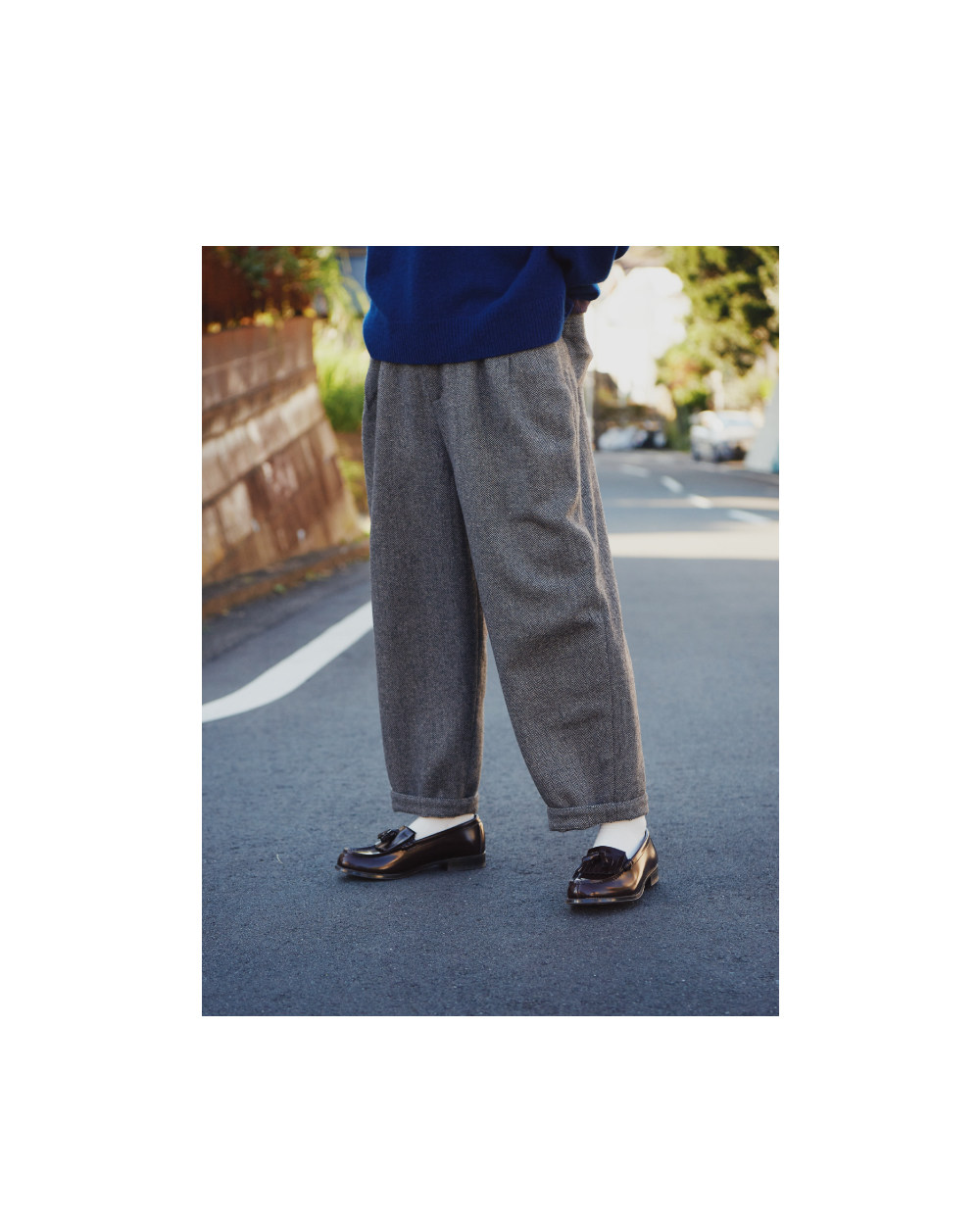 KOOW ヘリンボーン柄レトロウールスーツパンツ 快適なウエストの