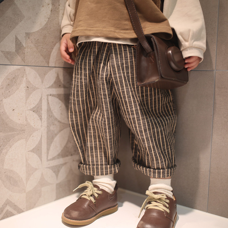 Inkstone Home Japan-South Korea Children's cotton linen pants male and female striped 90% Harun pants thin summer baby boomers