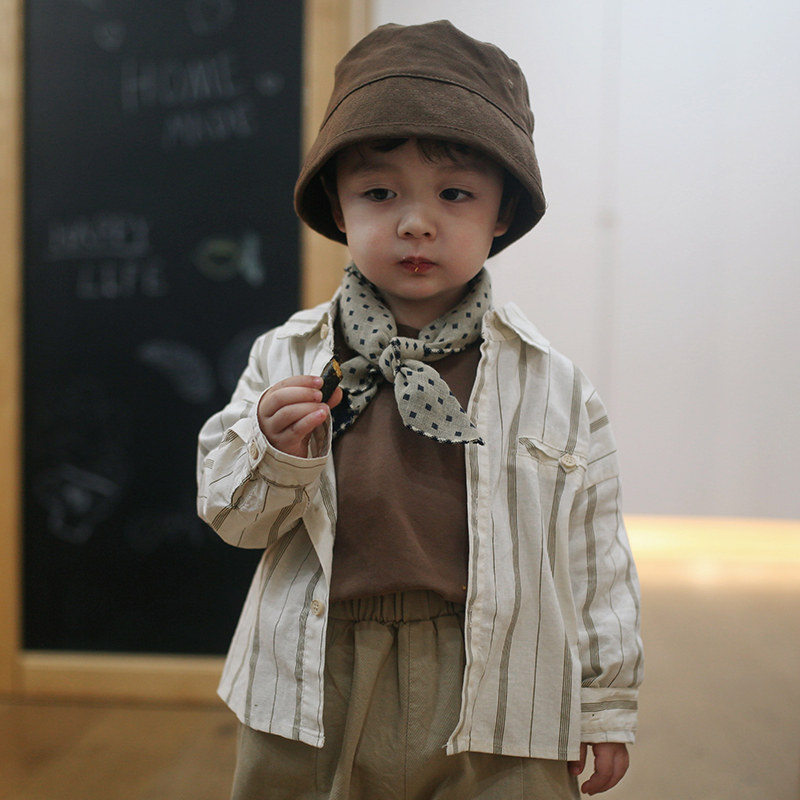 Inkstone home children's white shirt boy's shirt spring and autumn baby top middle and small children cotton linen long-sleeved boy tide handsome