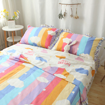 ins princess style bed lace three or four piece cotton cotton dormitory quilt cover 1 5m bed sheet girl morning light