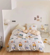 ins Nordic simple bed three or four piece cotton cotton dormitory quilt cover 1 5m sheets cartoon tool cart