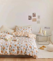 ins Nordic simple bed three or four piece cotton cotton dormitory quilt cover 1 5m sheets cartoon flowers bear bear