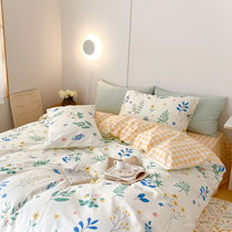 ins Nordic simple bed three or four piece cotton cotton dormitory quilt cover 1 5m bed sheet hipster Flower Boat