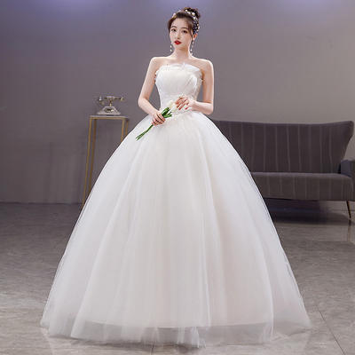 French-style simple and light wedding dress, large-sized wedding dress for going out, strapless wedding dress for travel photography, petite and slightly plump bride's main wedding dress