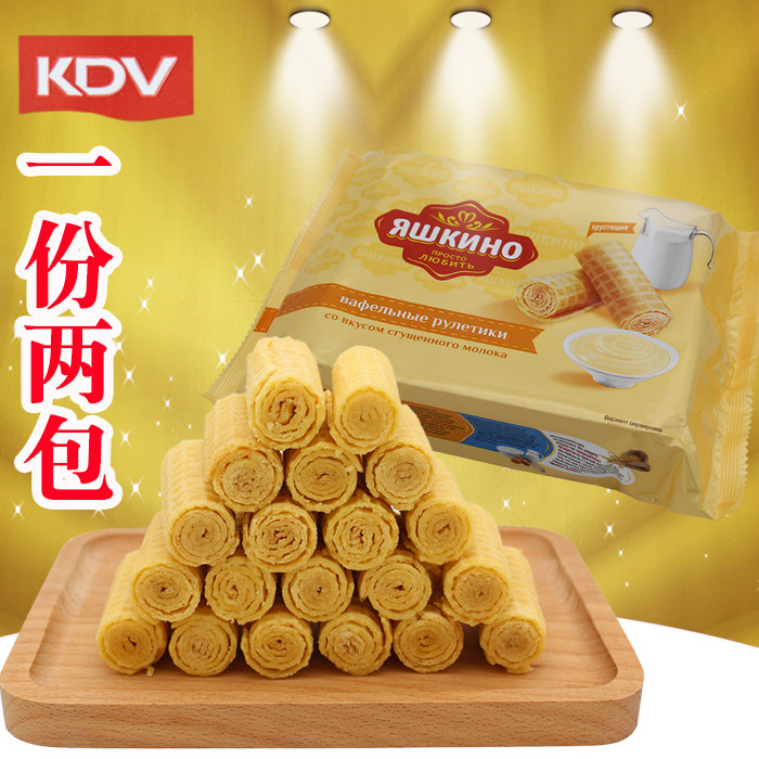 Imported Russian KDV milk condensed milk egg roll zero food 160g * 2 packs, crispy taste expires in November