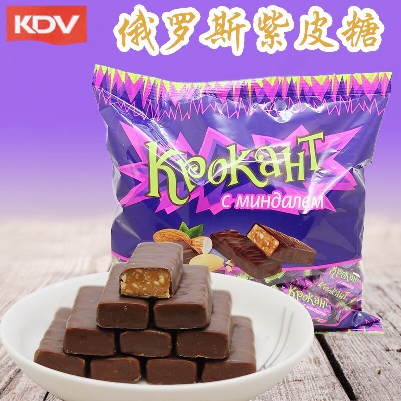 Imported Russian Confectionery Almond Ghee sandwich Chocolate KDV Purple Peel Sugar Russia 500 gr