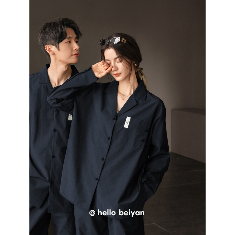Beiyan Couple Pajamas for Women, Spring and Autumn Soft Cotton Long-Sleeve Cardigan Set, High-End Solid Color Men's Outerwear Loungewear