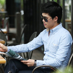 Men's fitted body white long sleeve twill shirt men's anti-wrinkle ironing shirt South Korea Imports 57