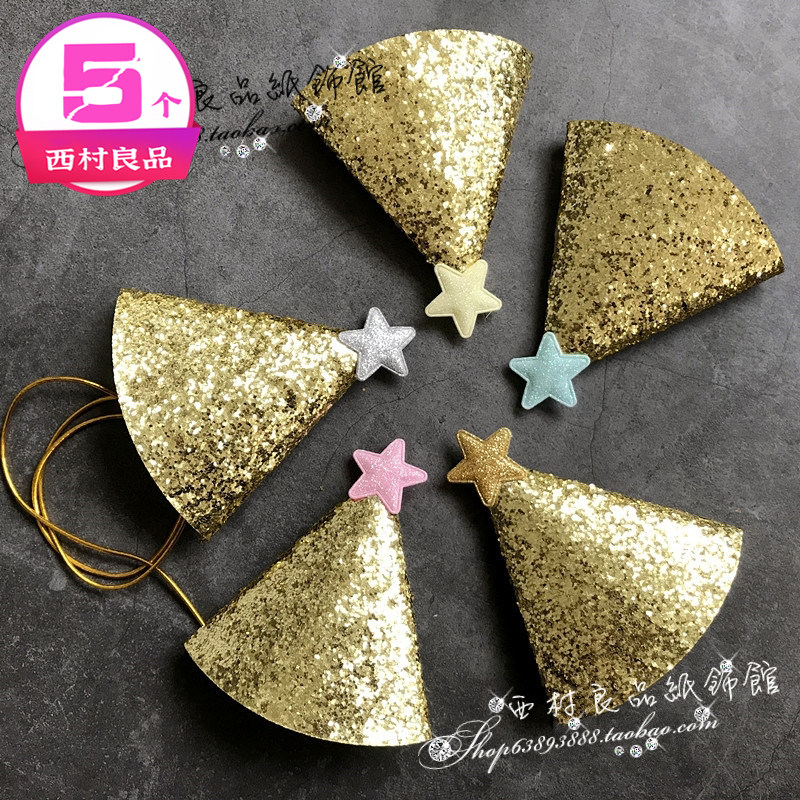 5pcs Korean buling gold sequined party hats Christmas children Adult Birthday small pointed hat headdress