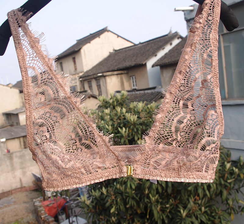 Xuất khẩu Mùa hè Bắc Âu Tình dục Lông mi mỏng Ren phía trước Khóa Không có Vòng thép Bikini Tam giác Bra S quan lot nu danh cho tuoi 16