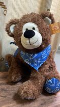 On the side of the outer single wearing a blue scarf the bear plush paparazzi