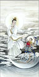 Chinese figure painting, calligraphy and painting, traditional Chinese painting, figure painting, four-foot vertical Guanyin giving wealth boy