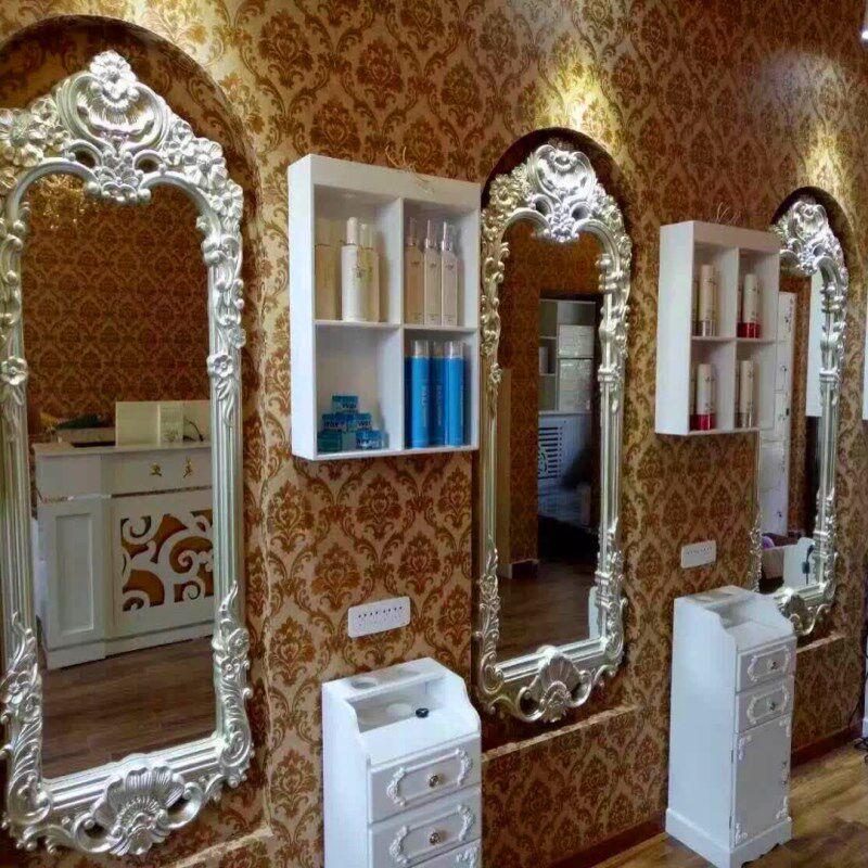Retro barber shop mirror table Single mirror European bathroom photo studio Makeup mirror Beauty salon mirror table Hair salon mirror