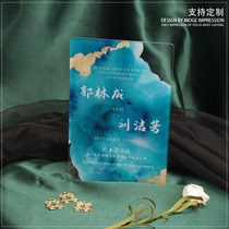 Blue Gold Ocean World Travel Marriage Invitation Creative Transparent Acrylic Wedding Celebration Invitation Letter Customized