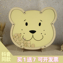Bear creative sign-in board wood chip signature book custom cute cartoon wedding birthday fingerprint tree sign-in wall layout