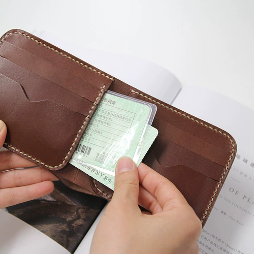 Античный горизонтальный короткий стиль, 8 слотов для карт, растительного дубления, первый слой, коровья кожа, кошелек ручной работы, чистое ручное шитье, медленная работа, бесплатная доставка