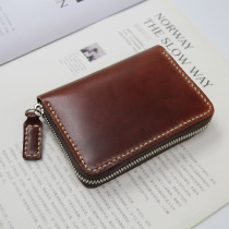 Slow Work New Jubilee Hip Leather Vertical Short Zip Wallet Genuine Leather Handmade Male Wallet Chaab Bag Pure Hand Sewn