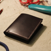 Slow work short style tanned cowhide handmade wallet head layer cowhide all handmade original design a needle line hand seam