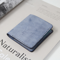 Slow Labor New mini ultra-thin vegetable tanned cowhide wallet wipe wax leather wallet simple small portable pure hand-sewn